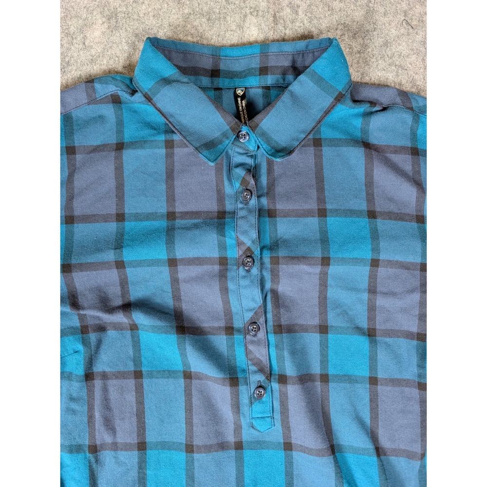 Kuhl Womens Blue Plaid Flannel Pullover Henley Shirt Long Sleeve Mountain Top - Picture 6 of 10